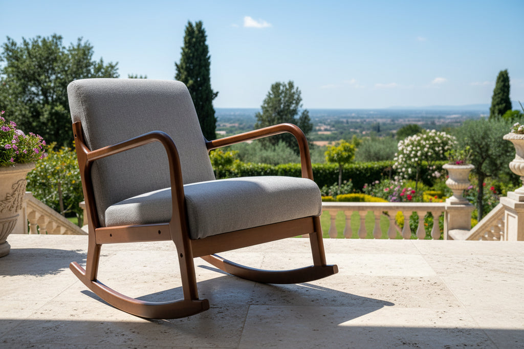 Grey Modern 25.3 High Back Rocking Chair with Solid Wood Base