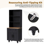 Black + Dark Walnut Farmhouse TV Entertainment Center with Bookshelves & Glass Doors for 70 TVs