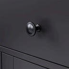 Black + Dark Walnut Farmhouse TV Entertainment Center with Bookshelves & Glass Doors for 70 TVs