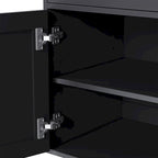 Black + Dark Walnut Farmhouse TV Entertainment Center with Bookshelves & Glass Doors for 70 TVs