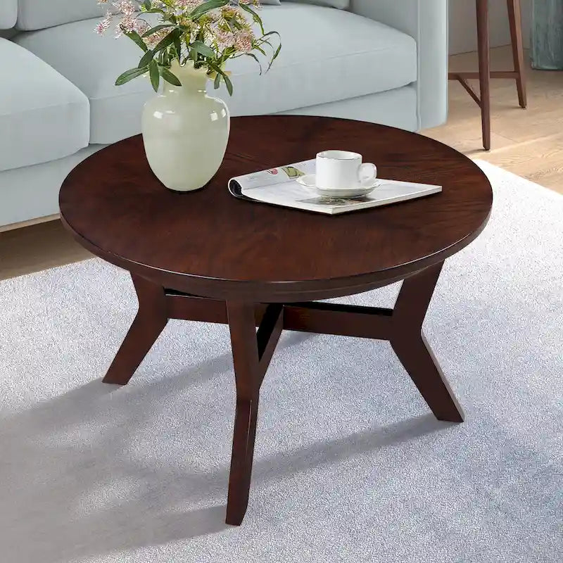 32inch Wood Round Coffee Table for Living Room,Mid Century Farmhouse Circle Wooden Coffee Tables for Apartment, Easy Assembly
