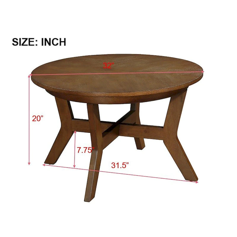 32inch Wood Round Coffee Table for Living Room,Mid Century Farmhouse Circle Wooden Coffee Tables for Apartment, Easy Assembly