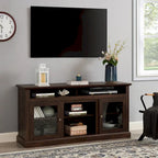 Modern TV Stand Media Stand Modern Entertainment Console for TV Up to 65 with Glass Door Open and Closed Storage Space