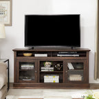 Modern TV Stand Media Stand Modern Entertainment Console for TV Up to 65 with Glass Door Open and Closed Storage Space