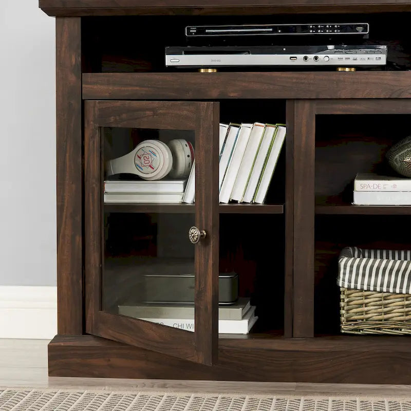 Modern TV Stand Media Stand Modern Entertainment Console for TV Up to 65 with Glass Door Open and Closed Storage Space