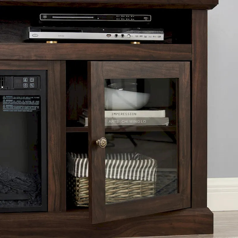Modern TV Stand Media Stand Modern Entertainment Console for TV Up to 65 with Glass Door Open and Closed Storage Space