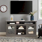Modern TV Stand Media Stand Modern Entertainment Console for TV Up to 65 with Glass Door Open and Closed Storage Space