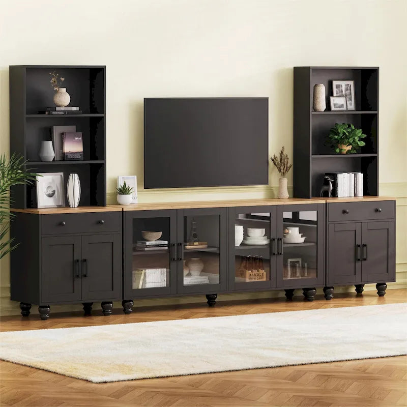 TV Stand with Adjustable Shelves for TVs Up to 70, Entertainment Center with Bookshelves for Living Room