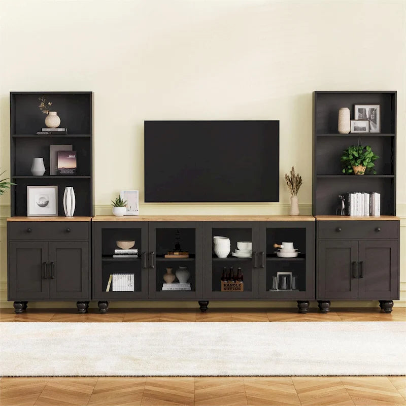 TV Stand with Adjustable Shelves for TVs Up to 70, Entertainment Center with Bookshelves for Living Room