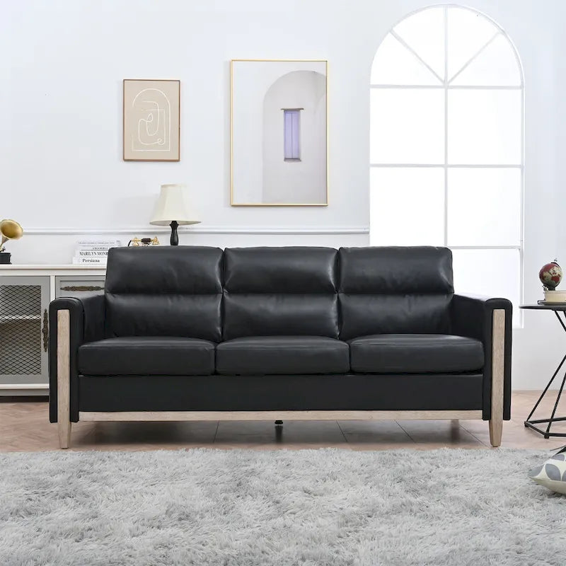 Larb Modern Solid Wood Three-Seater Sofa Couch by Christopher Knight Home