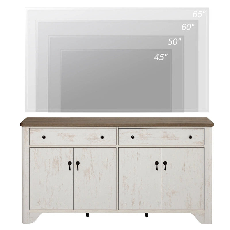 WAMPAT 59 Farmhouse TV Stand for 65 inch TV, Wood Entertainment Center with 2 Drawers and Storage Cabinets, Adjustable Shelves