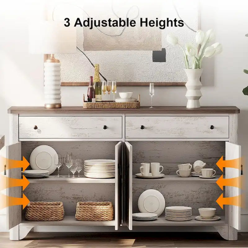 WAMPAT 59 Farmhouse TV Stand for 65 inch TV, Wood Entertainment Center with 2 Drawers and Storage Cabinets, Adjustable Shelves