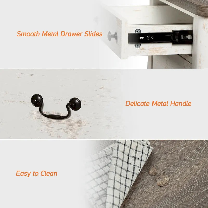 WAMPAT 59 Farmhouse TV Stand for 65 inch TV, Wood Entertainment Center with 2 Drawers and Storage Cabinets, Adjustable Shelves