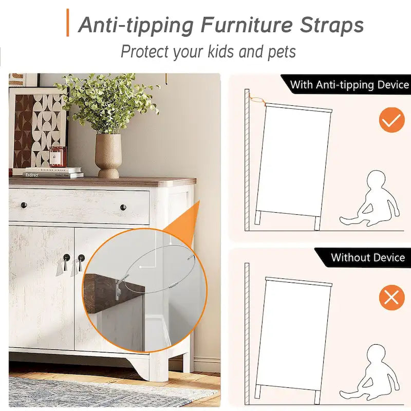 WAMPAT 59 Farmhouse TV Stand for 65 inch TV, Wood Entertainment Center with 2 Drawers and Storage Cabinets, Adjustable Shelves