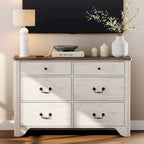 WAMPAT Farmhouse Dresser TV Stand with 6 Drawers for TVs up to 55 Inch, Wood Entertainment Center with Storage