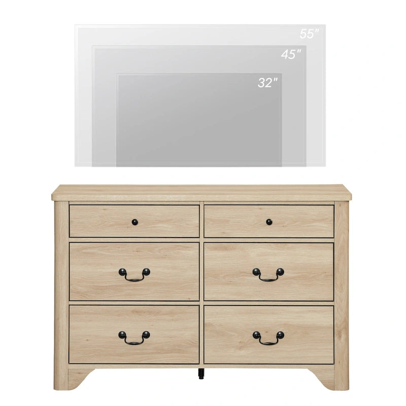 WAMPAT Farmhouse Dresser TV Stand with 6 Drawers for TVs up to 55 Inch, Wood Entertainment Center with Storage