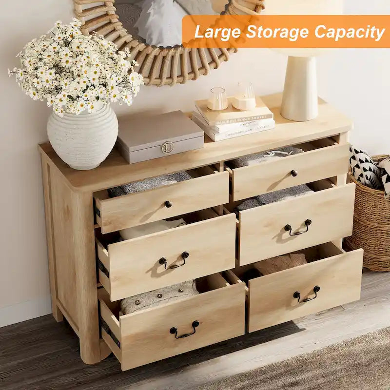 WAMPAT Farmhouse Dresser TV Stand with 6 Drawers for TVs up to 55 Inch, Wood Entertainment Center with Storage