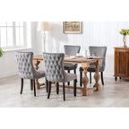 Velvet Upholstered Dining Chair with Wing Back Modern Kitchen Chair with Nailhead Trim Wood Frame Side Chair, Set of 2