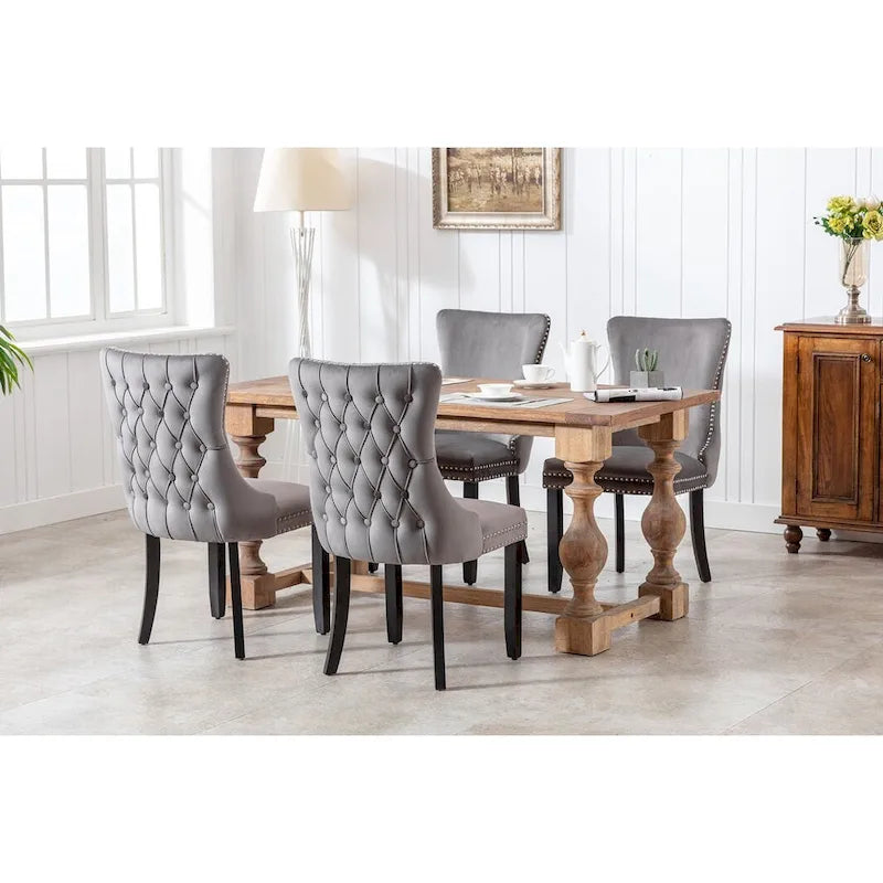 Velvet Upholstered Dining Chair with Wing Back Modern Kitchen Chair with Nailhead Trim Wood Frame Side Chair, Set of 2