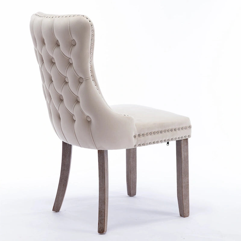 Velvet Upholstered Dining Chair with Wing Back Modern Kitchen Chair with Nailhead Trim Wood Frame Side Chair, Set of 2