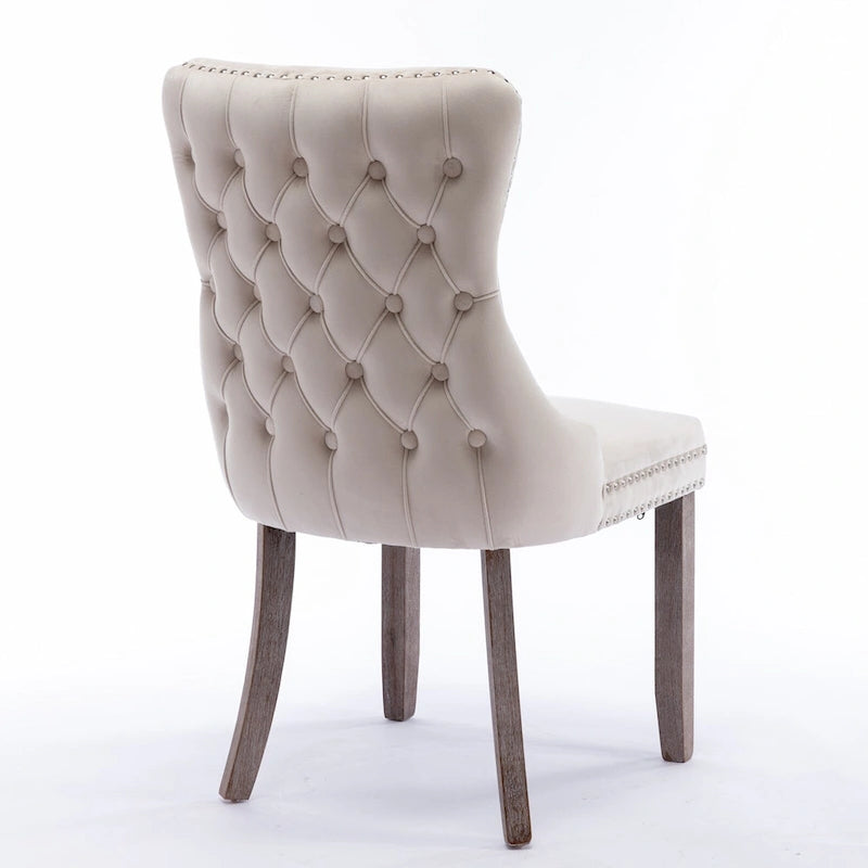 Velvet Upholstered Dining Chair with Wing Back Modern Kitchen Chair with Nailhead Trim Wood Frame Side Chair, Set of 2