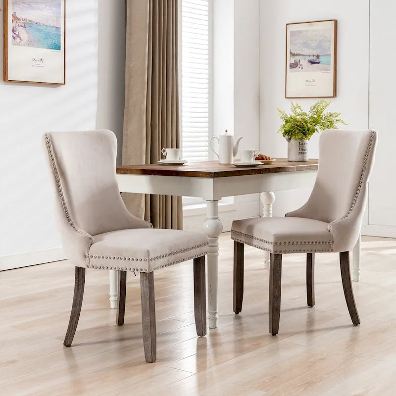 Velvet Upholstered Dining Chair with Wing Back Modern Kitchen Chair with Nailhead Trim Wood Frame Side Chair, Set of 2