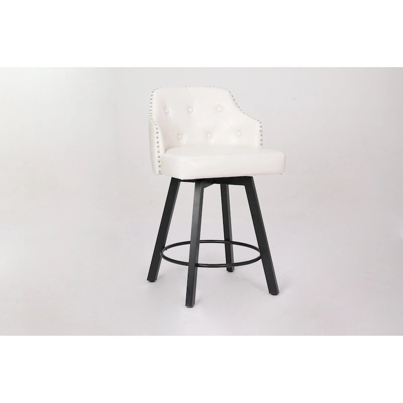 Vintage Set of 2 Swivel Bar Stools with Button-Tufted Backrest, Nailhead Trim, Metal Legs for Kitchen Island Dining Room Bar