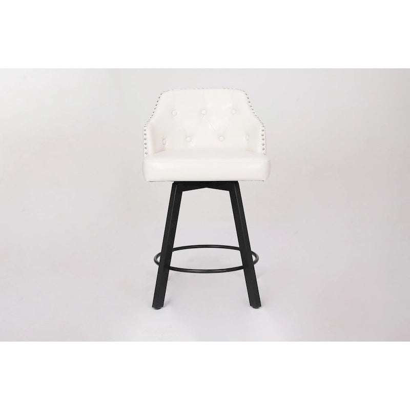 Vintage Set of 2 Swivel Bar Stools with Button-Tufted Backrest, Nailhead Trim, Metal Legs for Kitchen Island Dining Room Bar