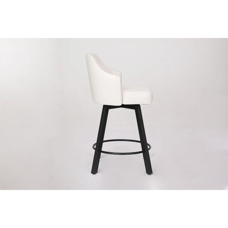 Vintage Set of 2 Swivel Bar Stools with Button-Tufted Backrest, Nailhead Trim, Metal Legs for Kitchen Island Dining Room Bar