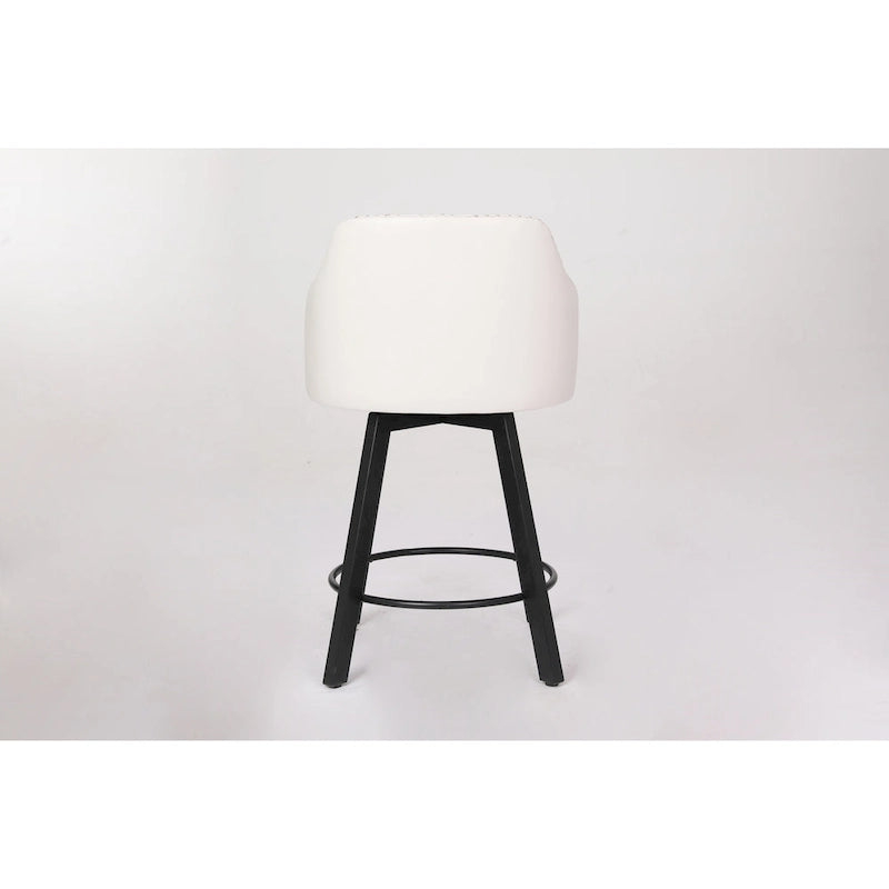 Vintage Set of 2 Swivel Bar Stools with Button-Tufted Backrest, Nailhead Trim, Metal Legs for Kitchen Island Dining Room Bar