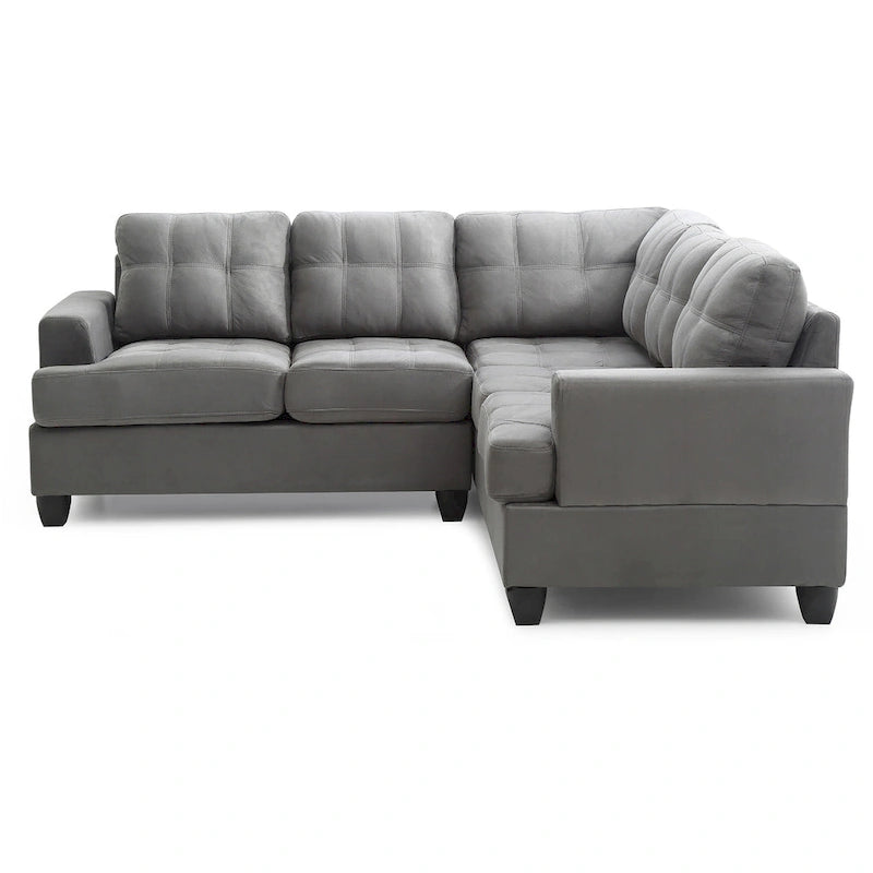 Tufted Microsuede L-Shape Sectional Sofa - 80 - Gray
