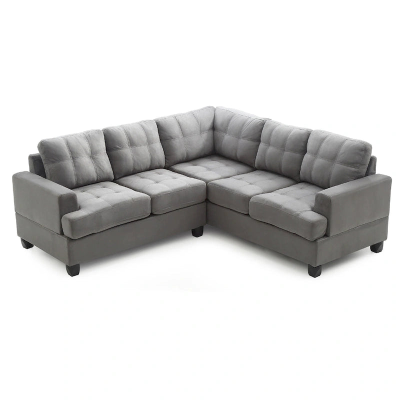 Tufted Microsuede L-Shape Sectional Sofa - 80 - Gray