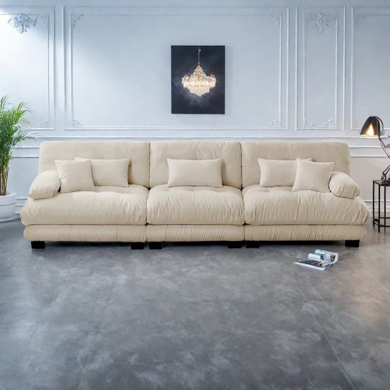 133.8 Chenille 4-Seat Sofa with Round Bolster Armrests, Deep Seat Cushions for Living Room