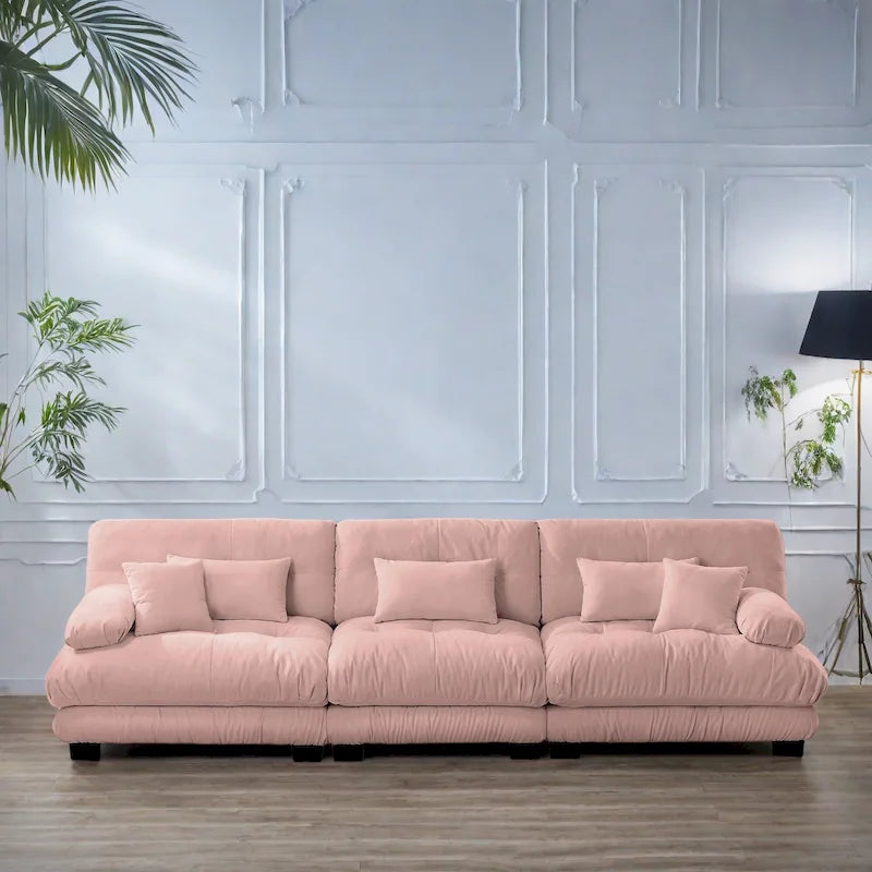 133.8 Chenille 4-Seat Sofa with Round Bolster Armrests, Deep Seat Cushions for Living Room