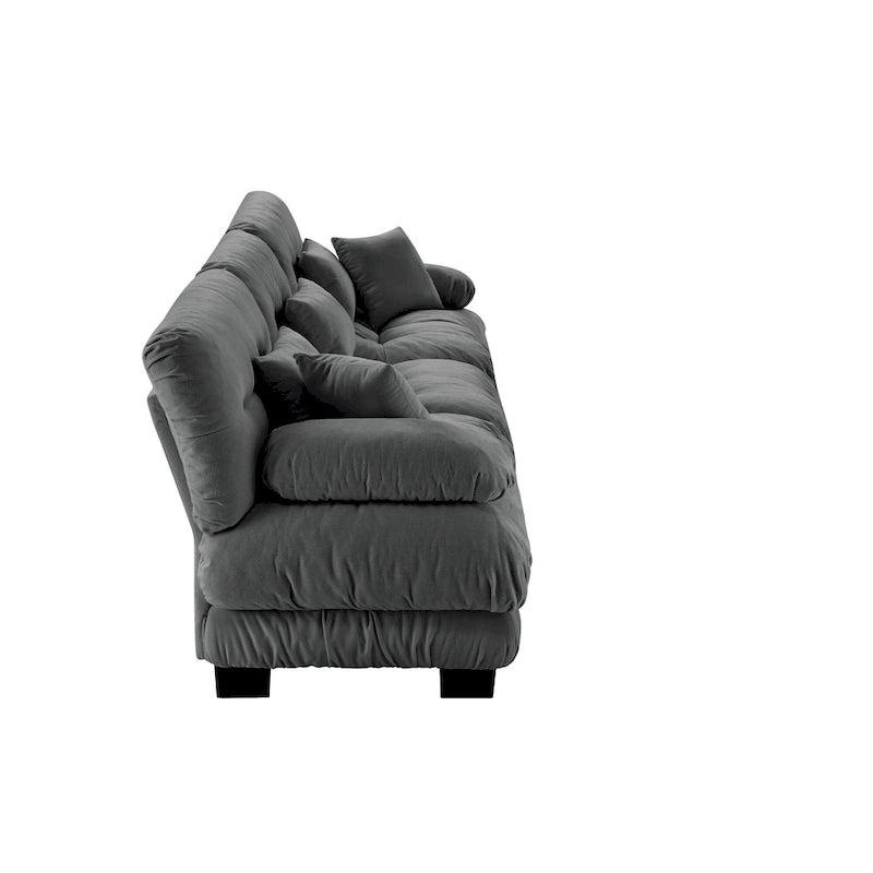 133.8 Chenille 4-Seat Sofa with Round Bolster Armrests, Deep Seat Cushions for Living Room