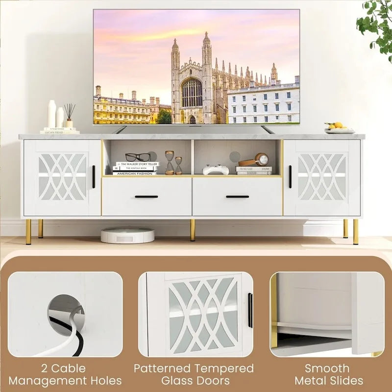 Modern Faux Marble 71-Inch TV Stand for 80 TVs White - 73 inches