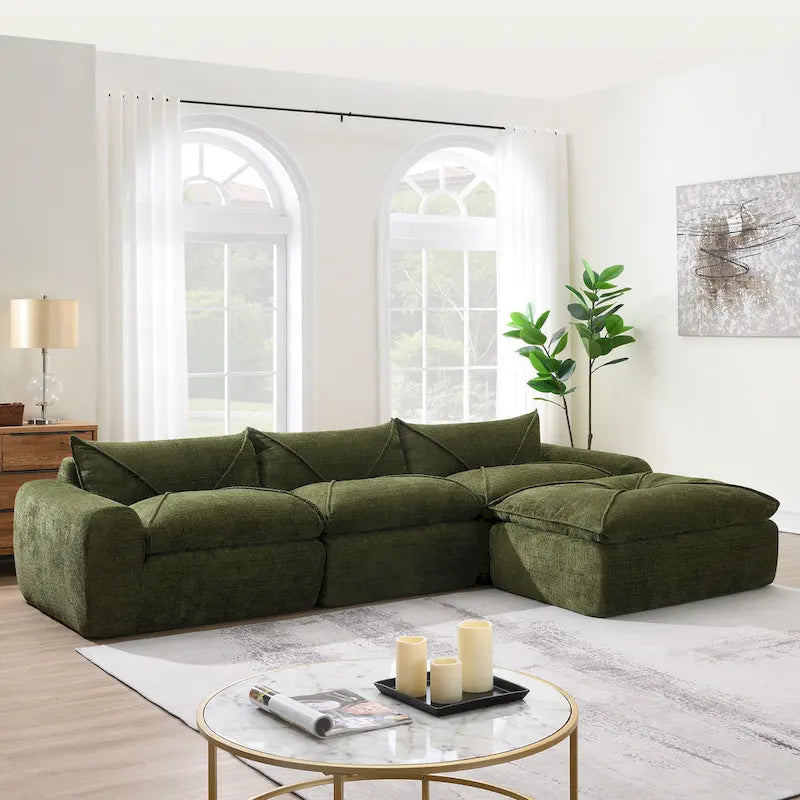 116-In Modern Chenille Sectional Sofa with High Density Foam,No Assembly Required