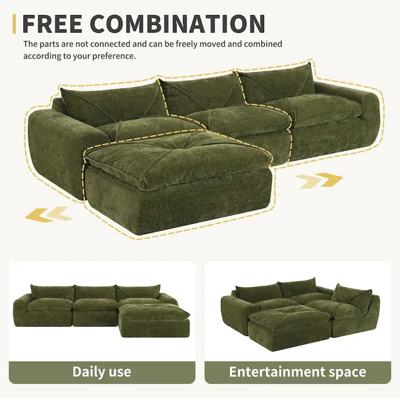 116-In Modern Chenille Sectional Sofa with High Density Foam,No Assembly Required