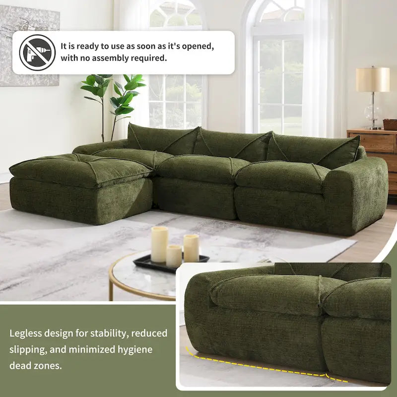 116-In Modern Chenille Sectional Sofa with High Density Foam,No Assembly Required