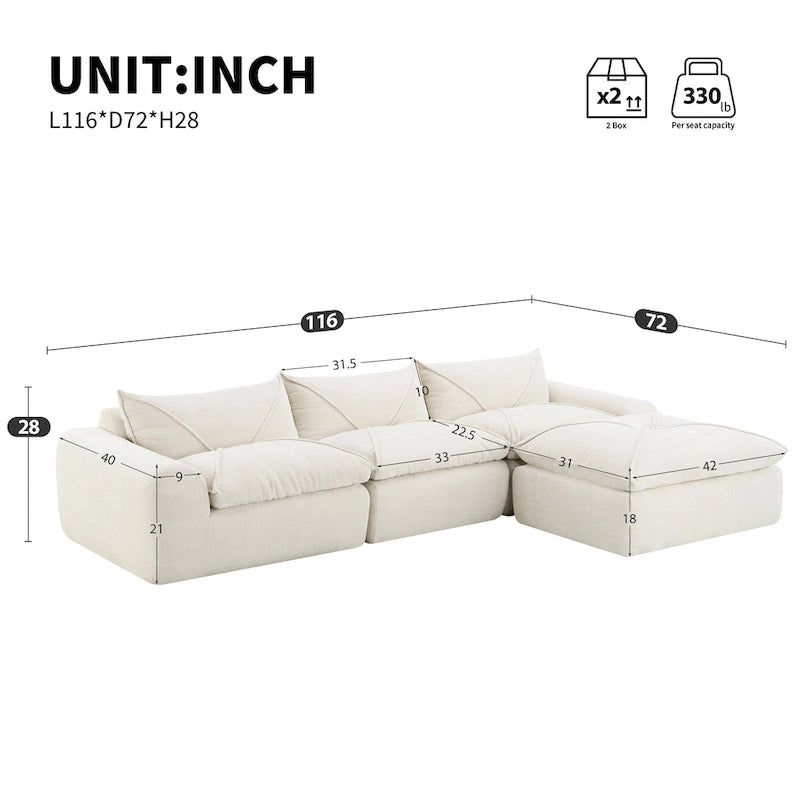 116-In Modern Chenille Sectional Sofa with High Density Foam,No Assembly Required