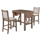 Compact 3-Piece Counter-Height Set  Drop-Leaf Wood Table & 2 Padded Dining Chairs for Small Spaces