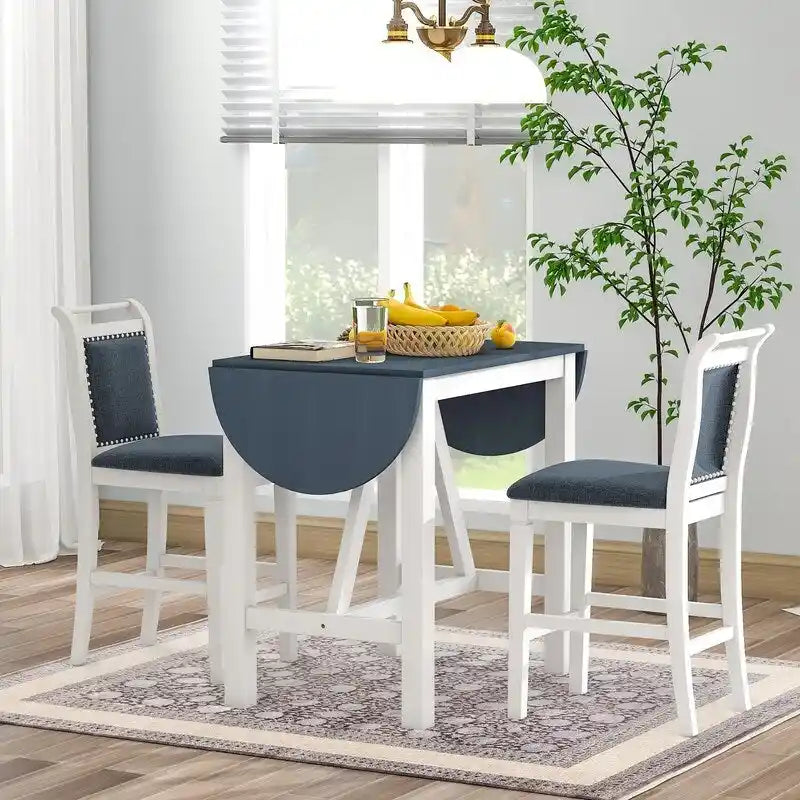 Compact 3-Piece Counter-Height Set  Drop-Leaf Wood Table & 2 Padded Dining Chairs for Small Spaces