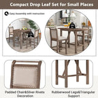 Compact 3-Piece Counter-Height Set  Drop-Leaf Wood Table & 2 Padded Dining Chairs for Small Spaces