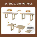 60-78 Extendable Dining Table, Farmhouse Wooden Kitchen Table with Removable Leaf, Large Expanding Table for 4-8