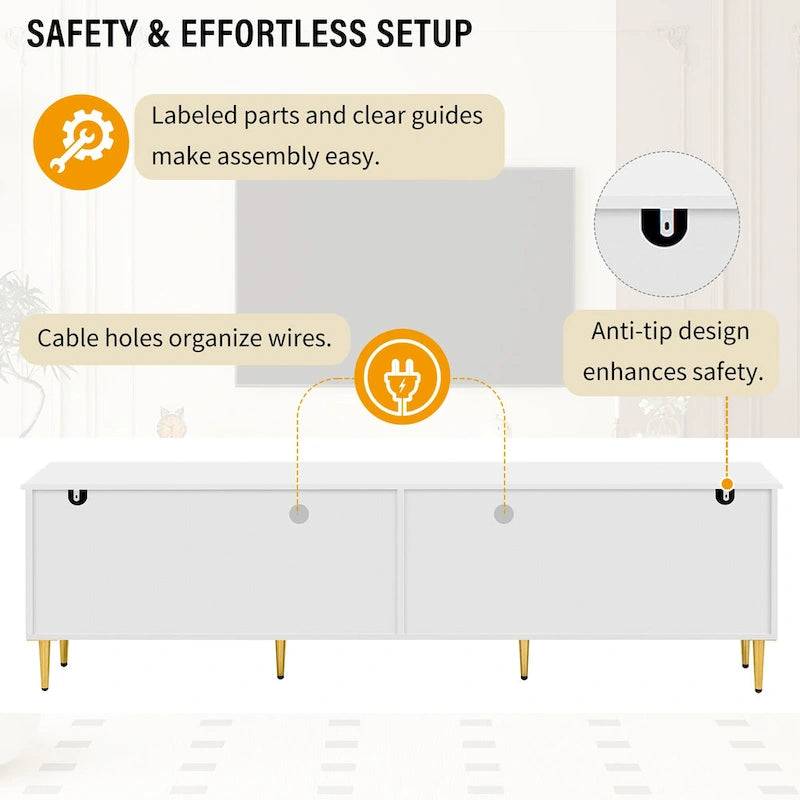 78.8 Retro TV Stand, Entertainment Center Media Console Cabinet with Six Metal Legs, 2 Cabinets, 4 Drawers