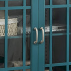 Teal Blue 62 TV Stand with Glass Doors & Shelves for Living Room