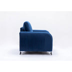 Blue Modern 38 Velvet UpholsteredAccent Chair with Polished Chrome Trim Legs and Vertical Pleated Design