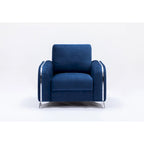 Blue Modern 38 Velvet UpholsteredAccent Chair with Polished Chrome Trim Legs and Vertical Pleated Design