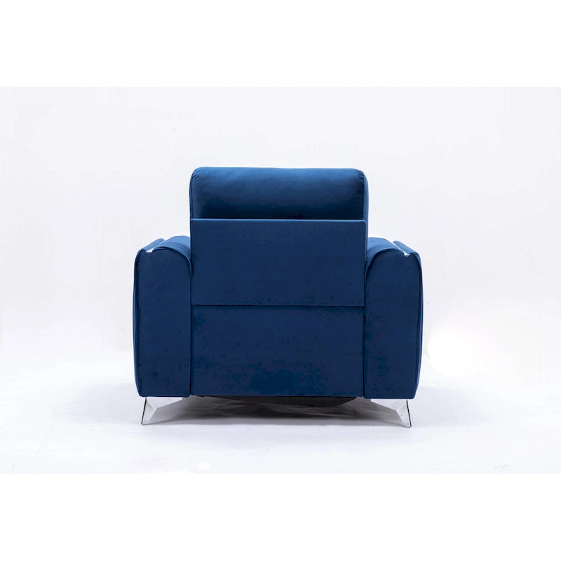 Blue Modern 38 Velvet UpholsteredAccent Chair with Polished Chrome Trim Legs and Vertical Pleated Design