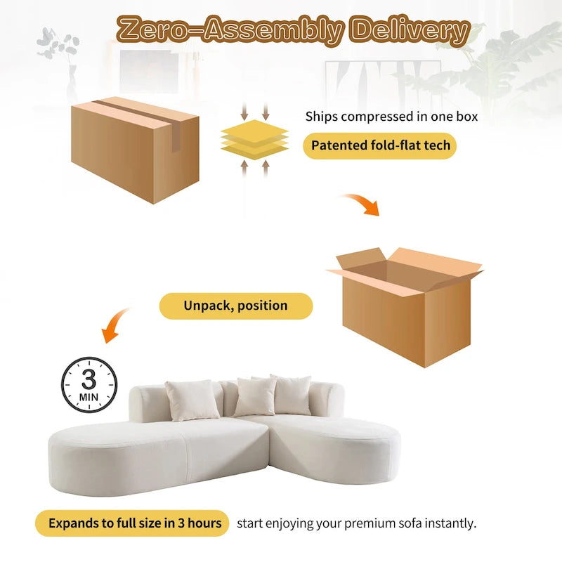 107.5 Polyester 4-Seat Corner Sofa with Curved Design & Wide Stitching